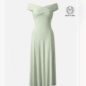 Eco-SkinKiss®
Flowy Criss Cross Off-shoulder Midi Brami Dress Salvia Size Med